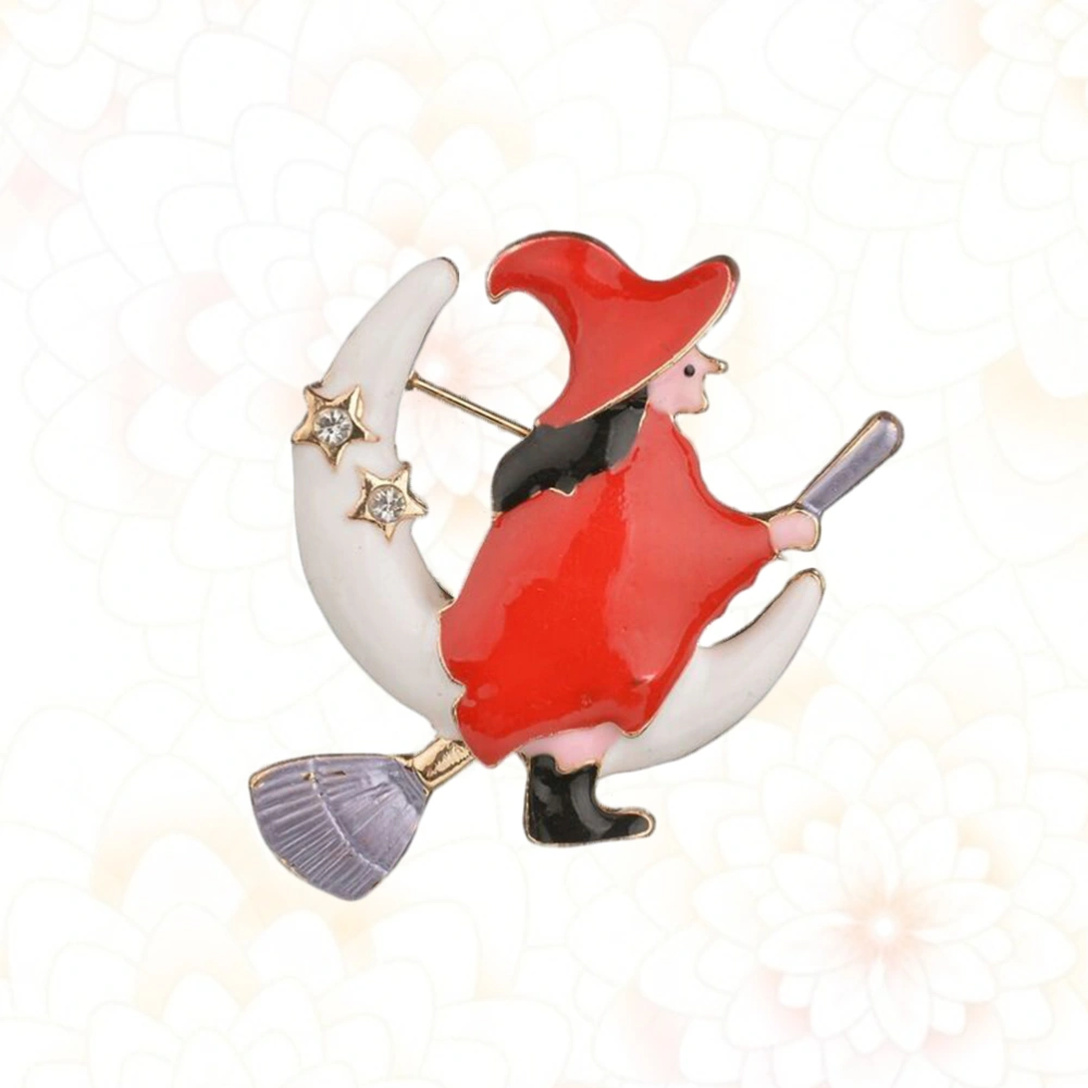 Red Alloy Delicate Witch Brooches Drip Oil Lapel Shine Rhinestone Brooch for Christmas Gift Tourism Memorial