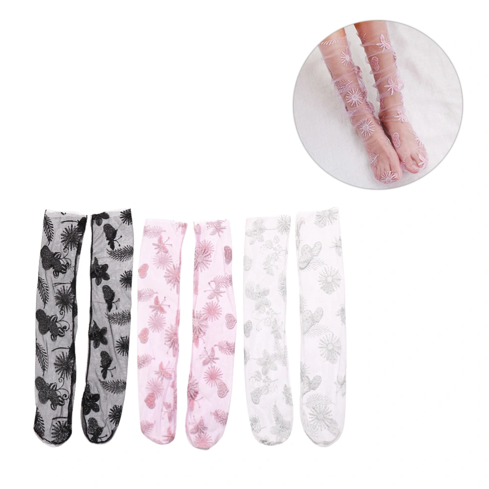 3 Pairs Creative Heart Pattern Summer Thin Socks Breathable Stockings Nylon Stack Socks for Women Ladies Female