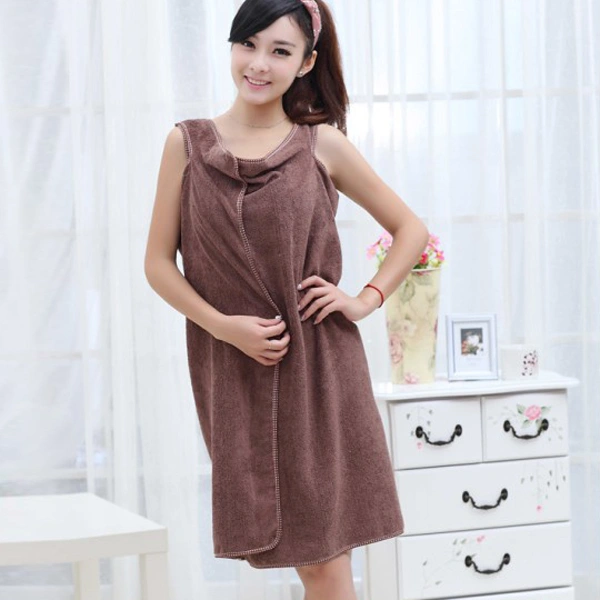 Novelty Multi-function Adult Microfiber Wearable Bath Towel Bathrobe Bath Dress - Free Size (Coffee)