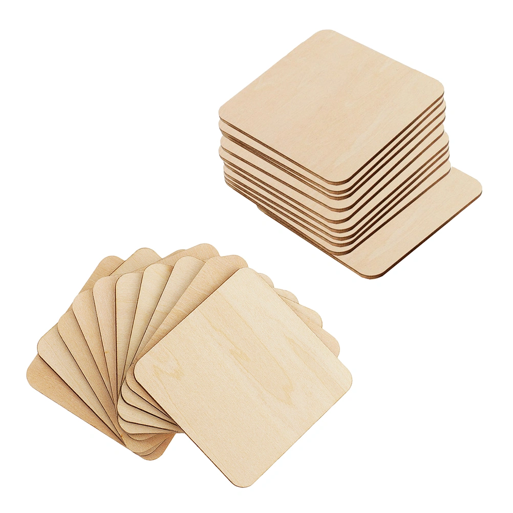 20pcs Wooden Painting Slices Square Doodle Embellishments DIY Decorations Wood Crafts Accessories Small Crafts for Home Ornaments (80mm)