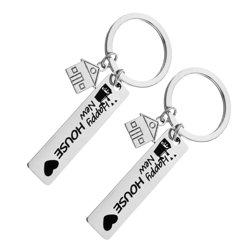 2pcs New House Theme Keychains Stainless Steel Key Rings Letter Printing Key Holder Pendant Ornaments Housewarming Party Gifts