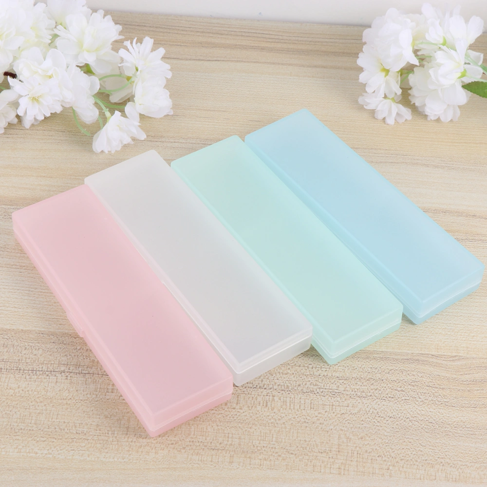 4pcs Stationery Box Translucent Frosted Pencil Case Students Pencil Box Pencil Storage Case (Small Size White Pink Blue Green)