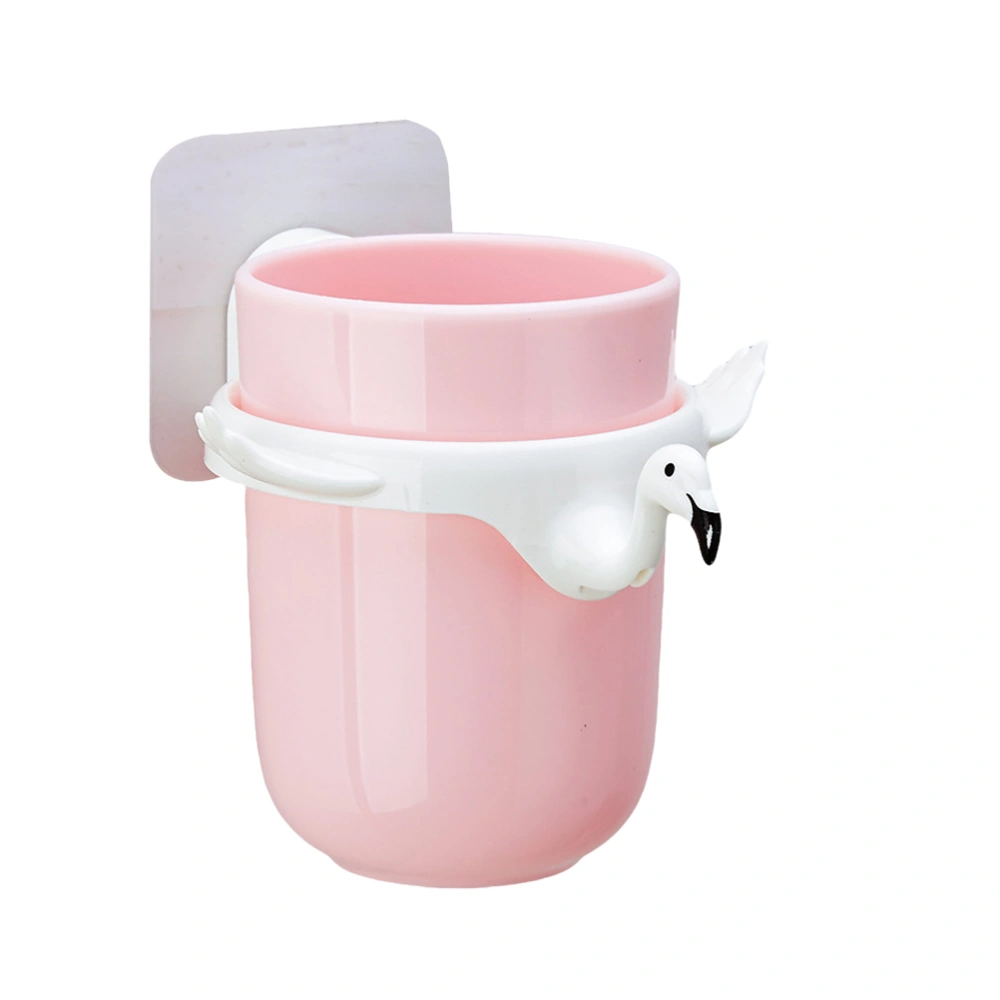 Home Tooth Mug Wall Hanging Gargle Cup Flamingo Toothbrush Cup Cartoon Toothbrush Holder (Pink)