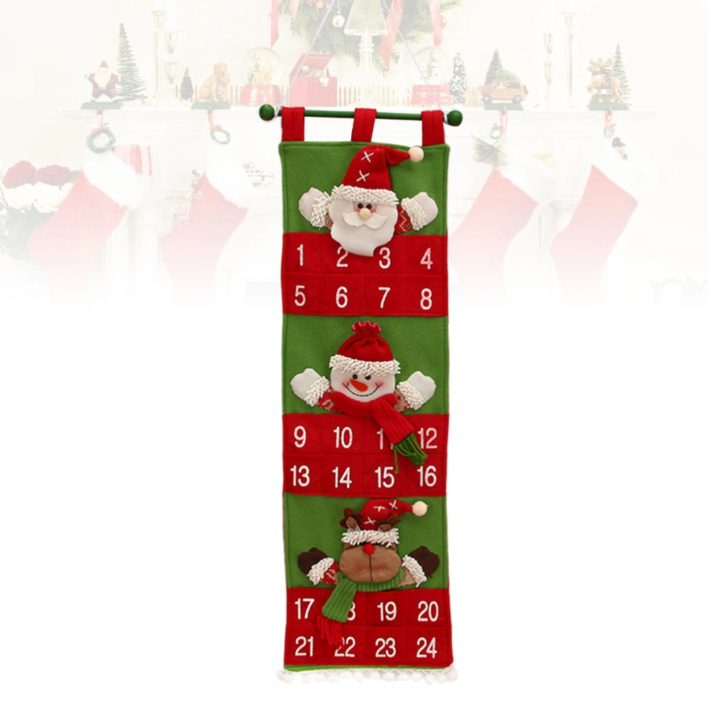 Christmas Advent Calendar Hanging Santa Elk Snowman Christmas Countdown Calendar for Christmas Decorations (Green Background)