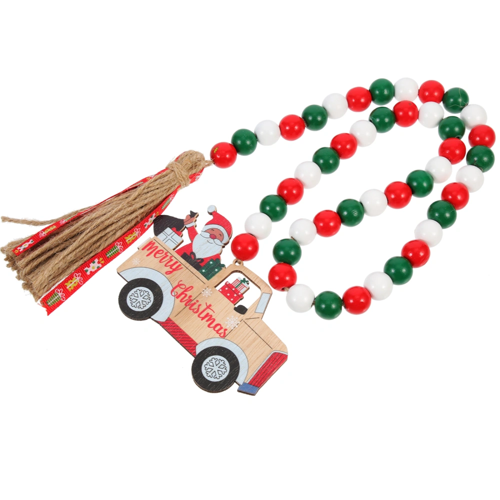 Christmas Wood Beads Garland with Hemp Rope and Wooden Car Pendant Christmas Tired Tray Decor