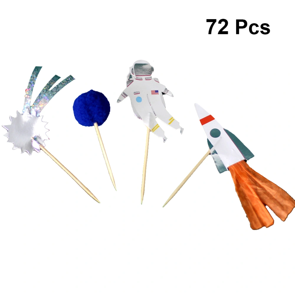 72pcs Planet Universe Cake Picks Cartoon Astronaut Dessert Party Toppers Party Cake Decor for Birthday Festival