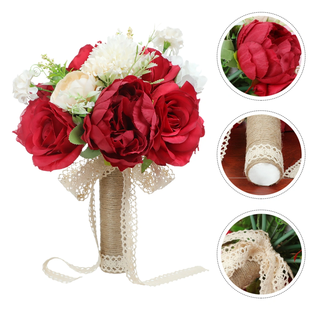 1Pc Emulation Rose Bouquet Bridal Flower Bouquet Romantic Wedding Supply Red