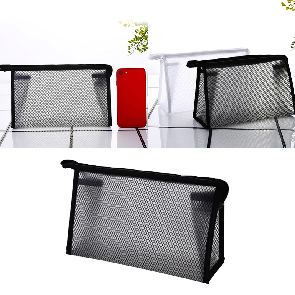 1pc Mesh Makeup Bag Cosmetic Pounch Handbag Waterproof Transparent Zipper Purse for Women Black