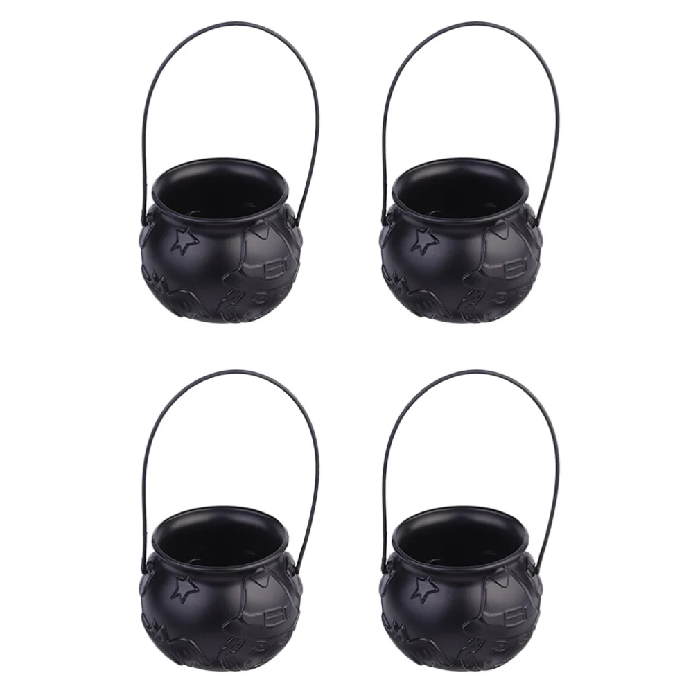 4Pcs Halloween Party Decors Portable Storage Buckets Kid Portable Jars (Black)