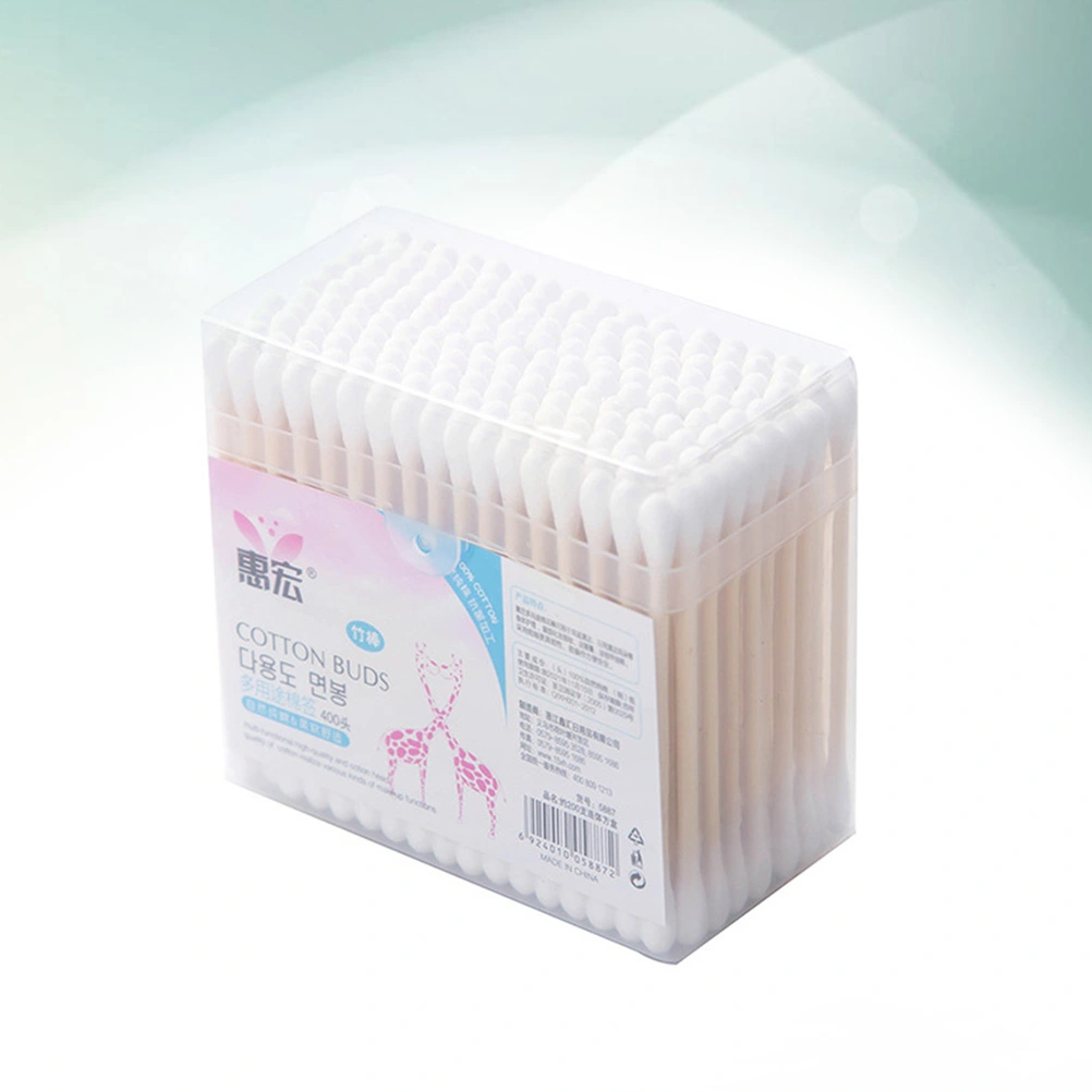 200pcs Double-headed Cotton Swab Disposable Cotton Stick Wooden Cotton Swab Medical Cosmetic Cleaner (Square Box)