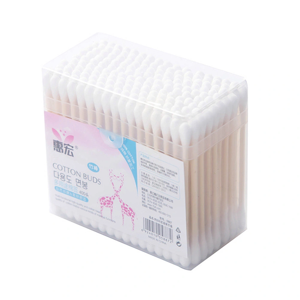 200pcs Double-headed Cotton Swab Disposable Cotton Stick Wooden Cotton Swab Medical Cosmetic Cleaner (Square Box)