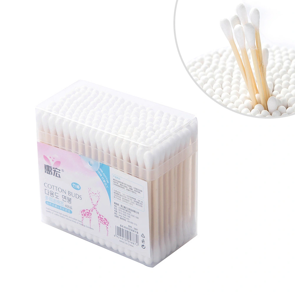 200pcs Double-headed Cotton Swab Disposable Cotton Stick Wooden Cotton Swab Medical Cosmetic Cleaner (Square Box)