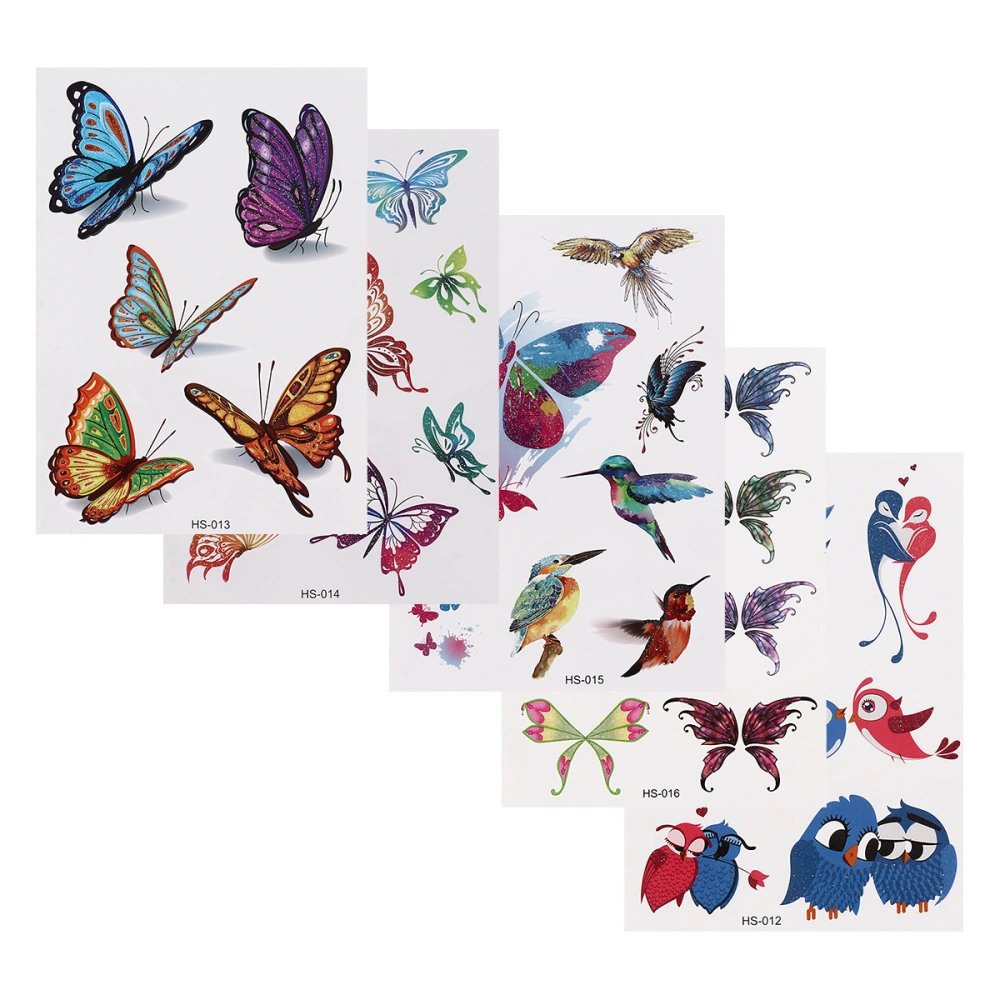 5 Sheets Colorful Cartoon Bird Stickers Waterproof Tattoos Stickers