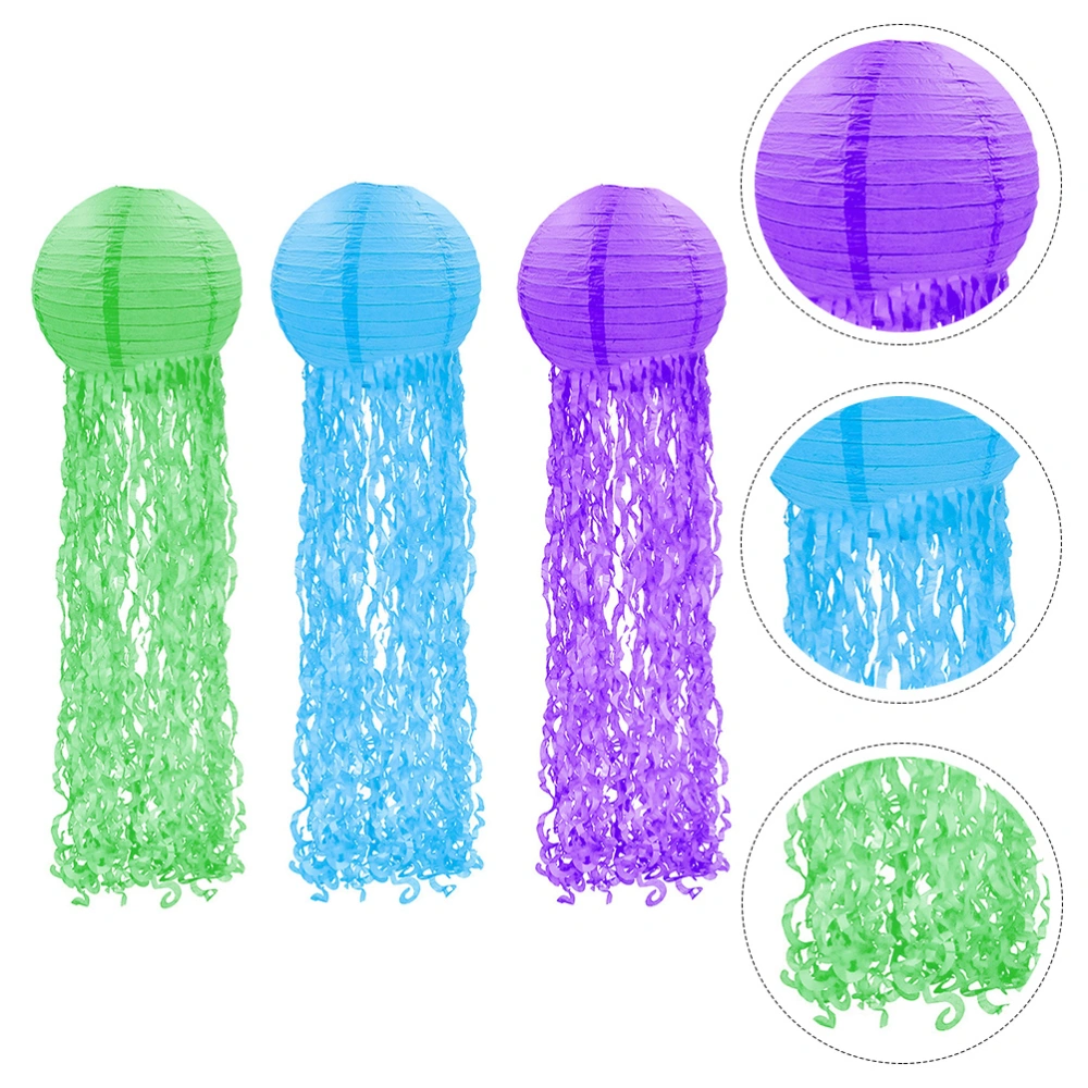 3pcs Jellyfish Shaped Lanterns DIY Birthday Paper Lanterns (Green Blue Purple)