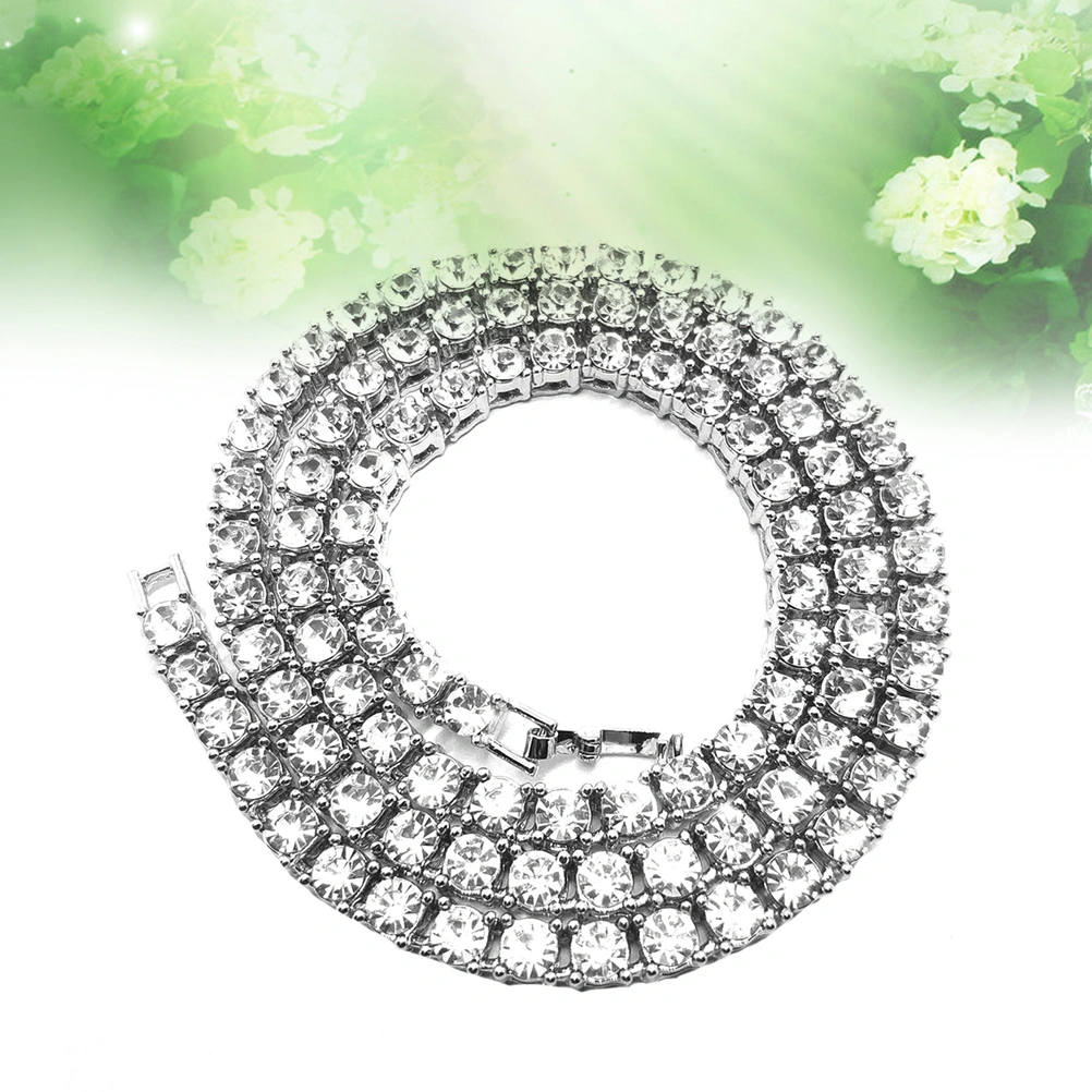 Crystal Bling Necklace Rhinestones Hip-hop Style Chains Necklaces  Jewelry Accessories (Silver,60cm)