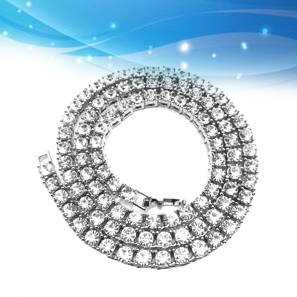 Crystal Bling Necklace Rhinestones Hip-hop Style Chains Necklaces  Jewelry Accessories (Silver,60cm)