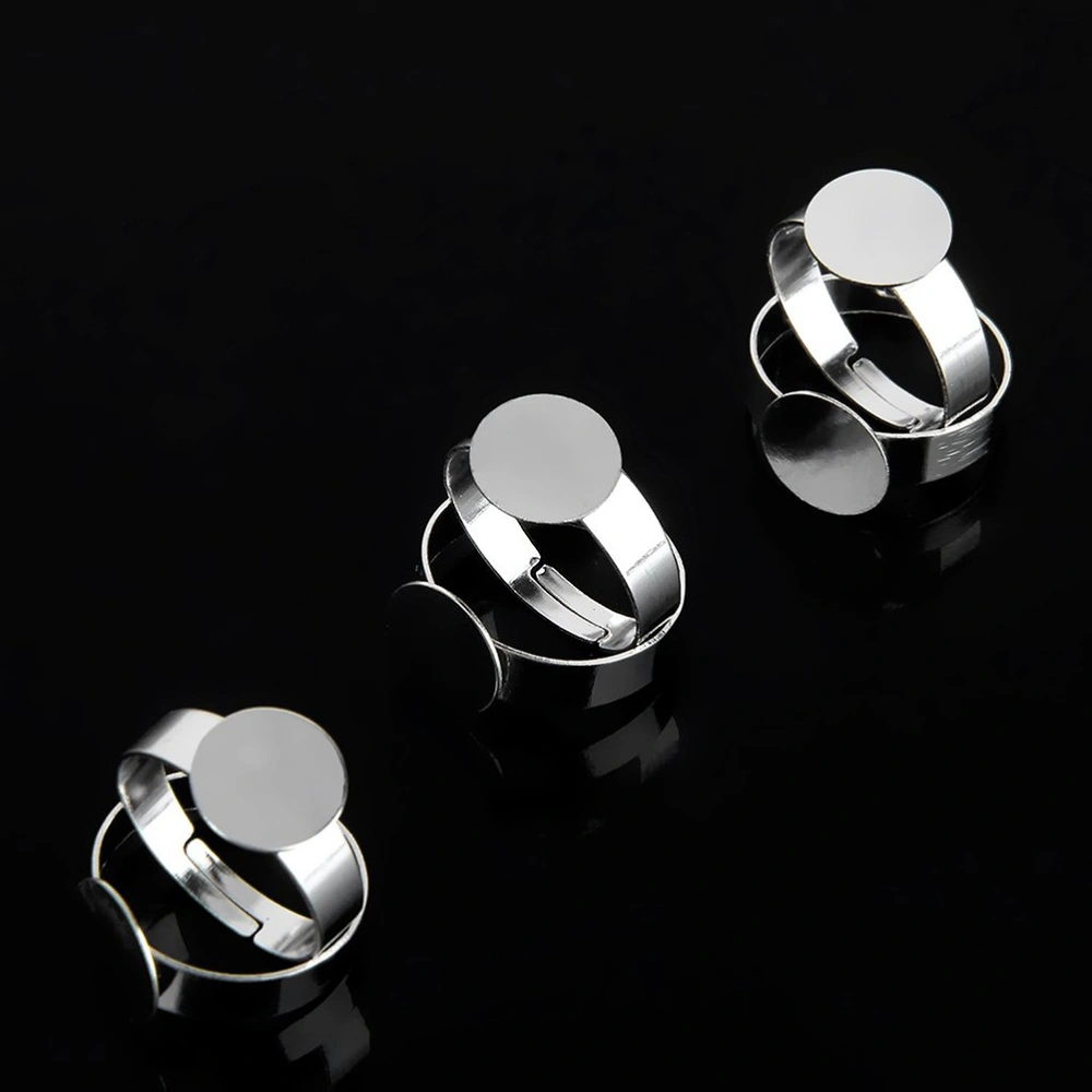 20pcs Blank Adjustable Ring With 10mm Pad (Silver)