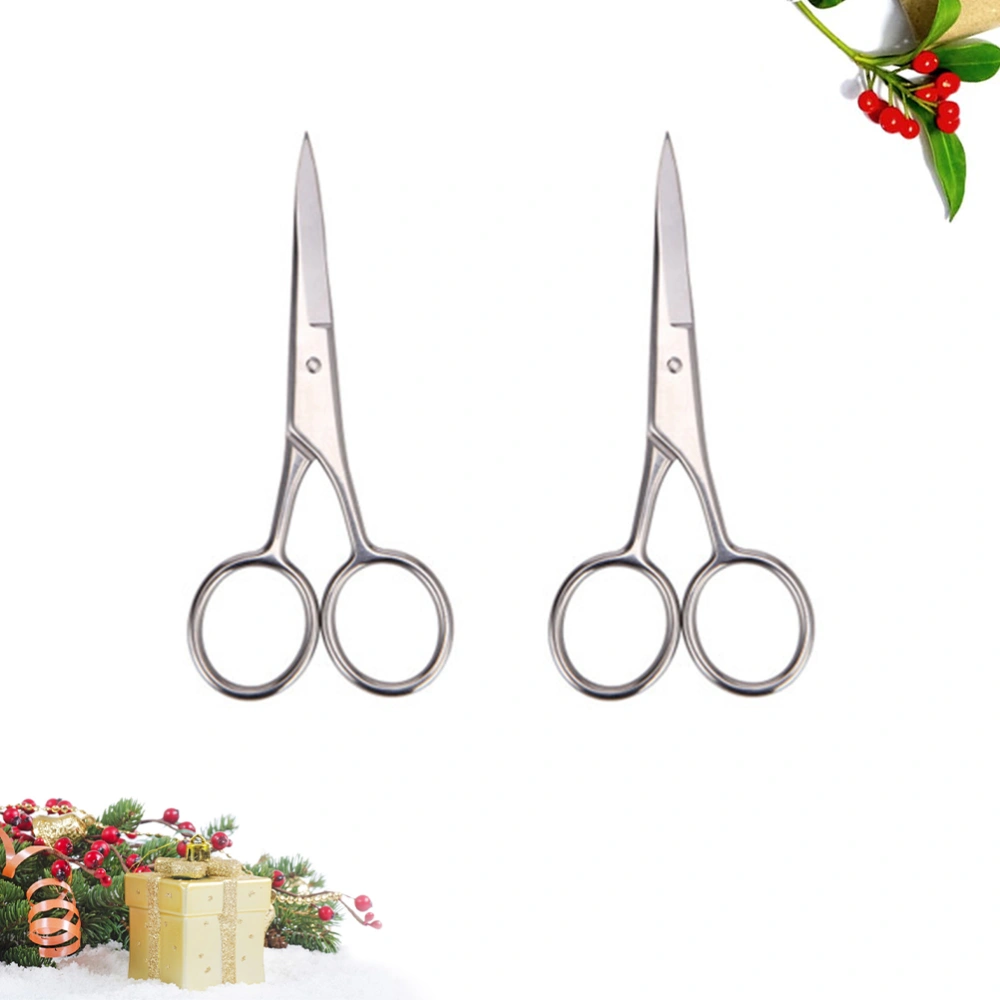 2 Pcs Stainless Steel Mustache Trimming Shear Men Beard Scissors for Bar Shop Home DIY (Silver)