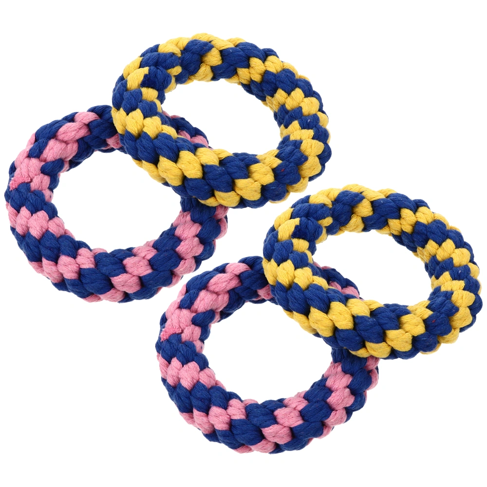 1 Set 4 Pcs Handmade Woven Doughnut Cotton Rope Toys Pet Dog Teething Toys