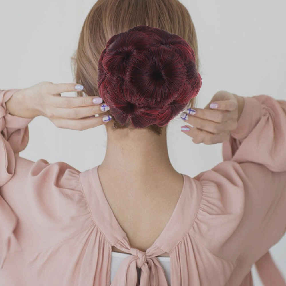 1pc Synthetic Hair Updo Clip Wig Bun Hair Chignon Clip Flower Design Jaw Clip for Women Ladies (Wine)