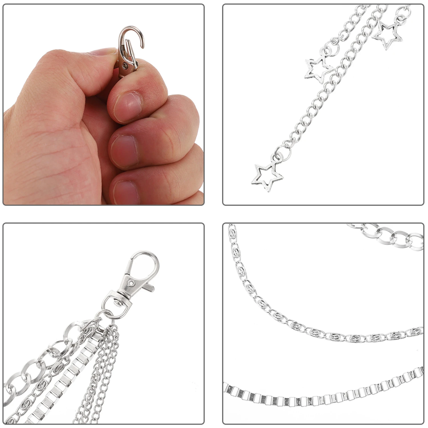 2pcs Retro Multilayer Waist Chain Jeans Pants Chain Hip Hop Man Waist Chain