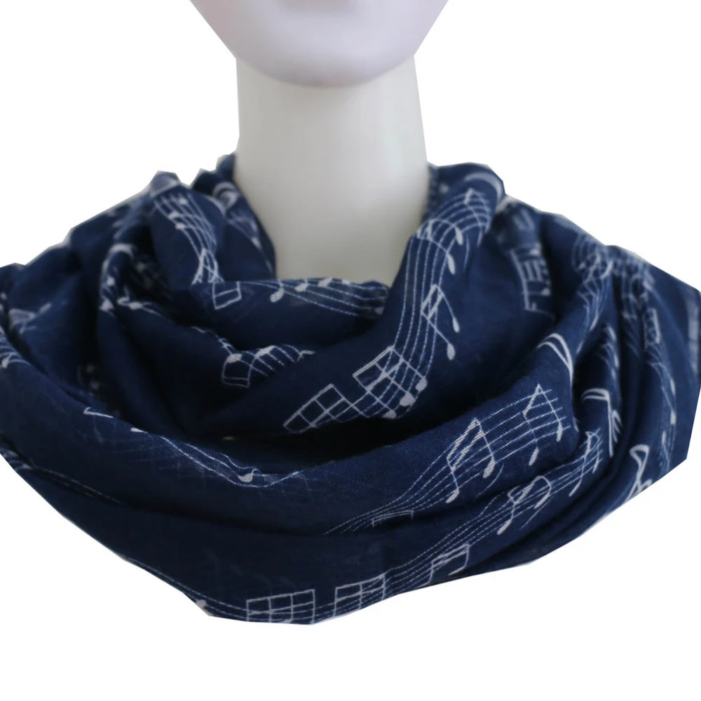 Summer New Stylish Thin Section Printed Musical Notes Chiffon Scarf Shawl Air Conditioner Shawl(Dark Blue)