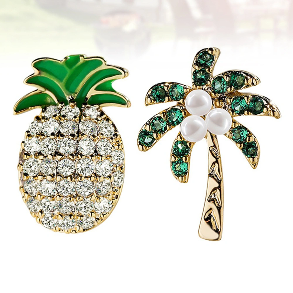 1 Pair Fashion Asymmetry Earrings Temperament Pineapple Ear Stud Decorative Ear Jewelry for Women Girl (Golden+Green)