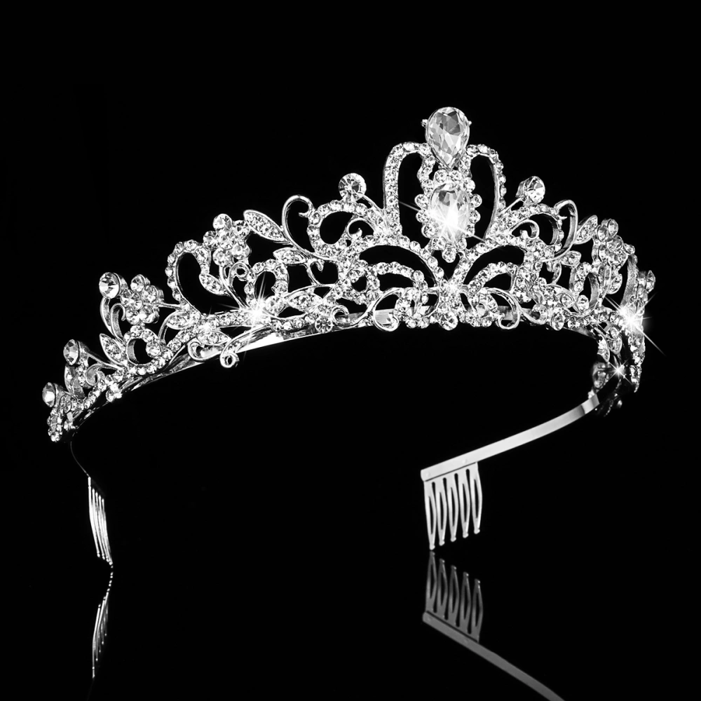 Frcolor 2pcs Crown Rhinestone Tiara Birthday Headband Headwear with Comb Pin for Wedding Bridesmaid Flower Girls