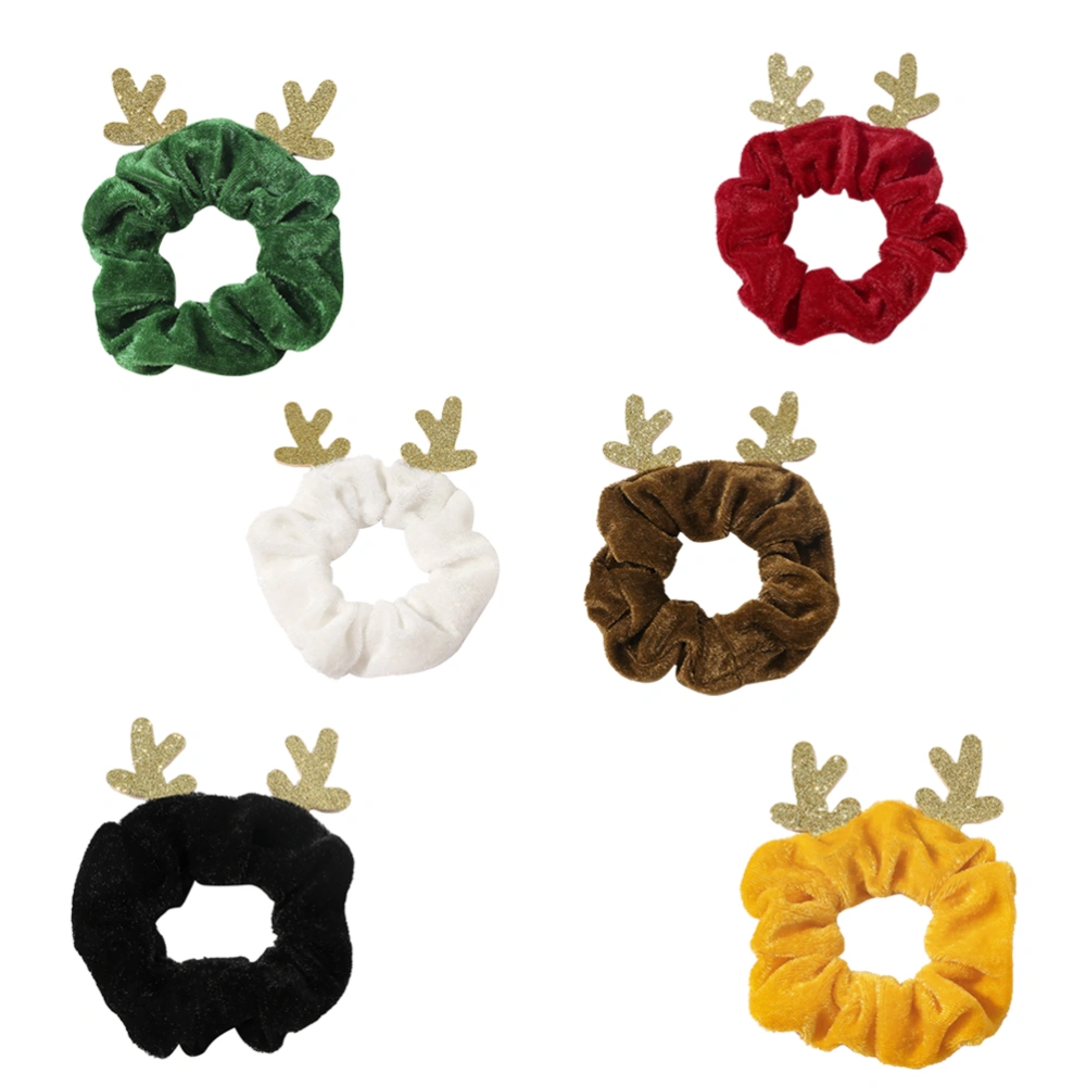 6pcs Christmas Hair Rings Antler Styled Hair Ropes Elastic Female Hair Accessory