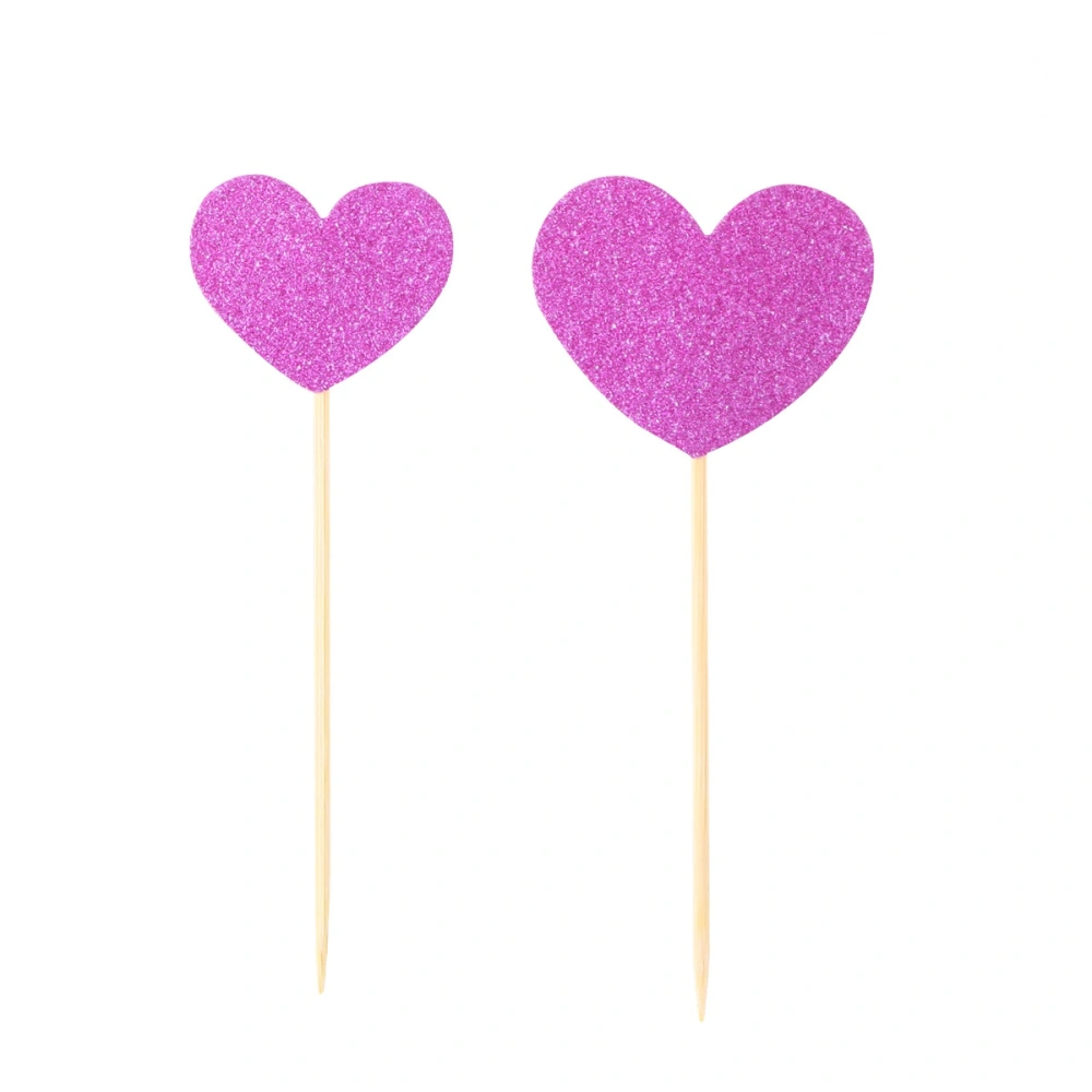 12 PCS Glitter Cake Picks Birthday Wedding Love Heart Cupcake Toppers Cake Decorations Supplies Party Favors Assorted Sizes (Rosy)