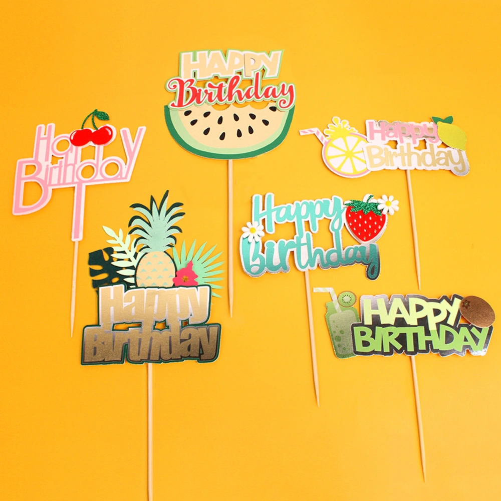 6pcs Adorable Fruits Design Cake Picks Paper Birthday Cake Picks Cupcake Topper Party Decor (Random Delivery for Style)