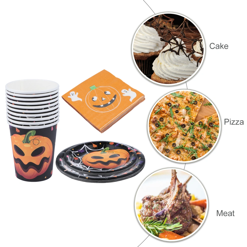 50Pcs Halloween Themed Party Tableware Set Disposable Plates Party Supplies