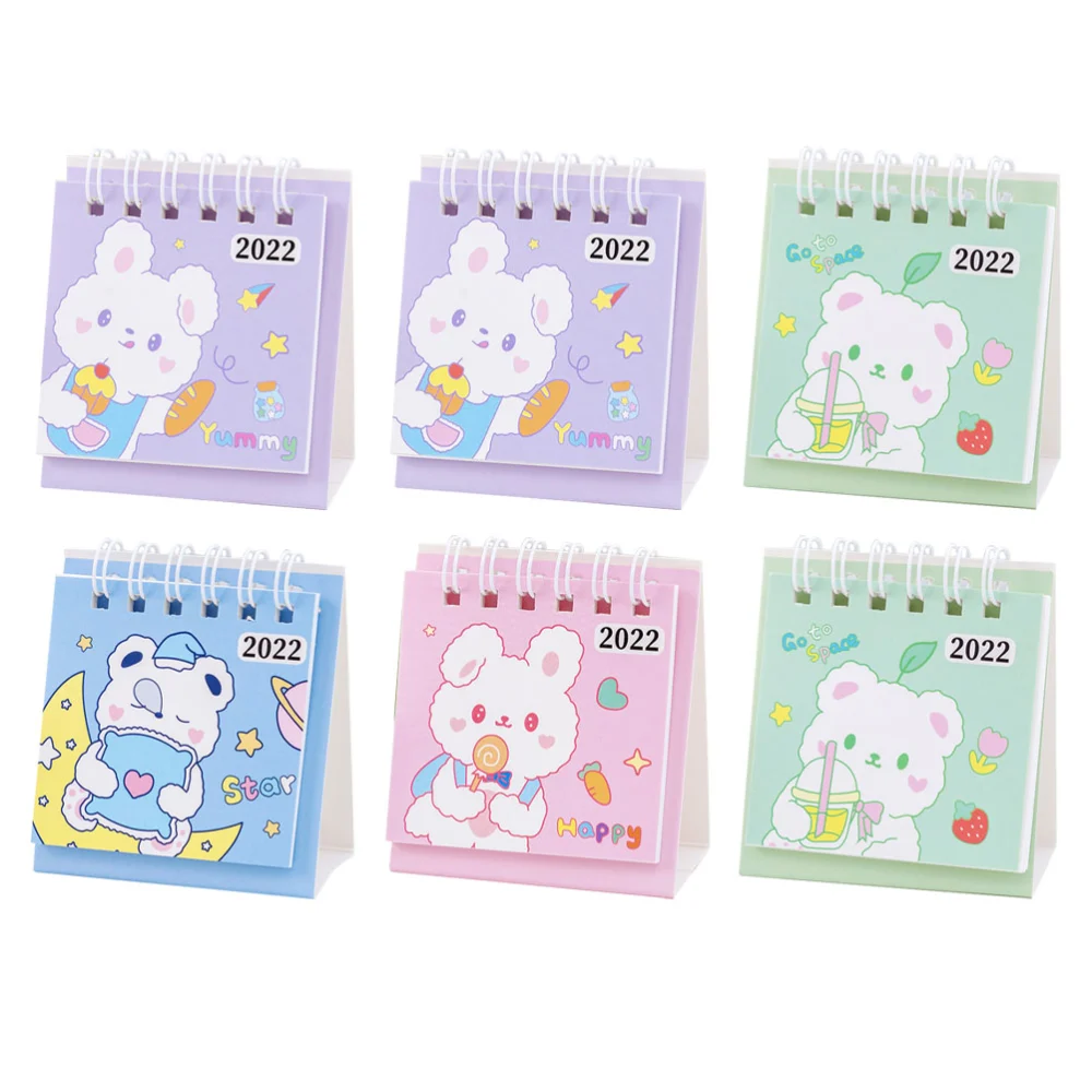 6Pcs Mini Desktop Calendar Decorative Calendar 2022 Planner (Random Style)