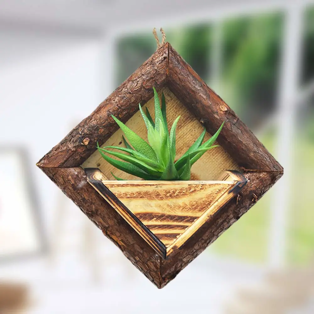 Creative Wooden Wall-mounted Plant Holder Flower Basket Hanging Planter Wall Decor for Living Room Office (Large Size)