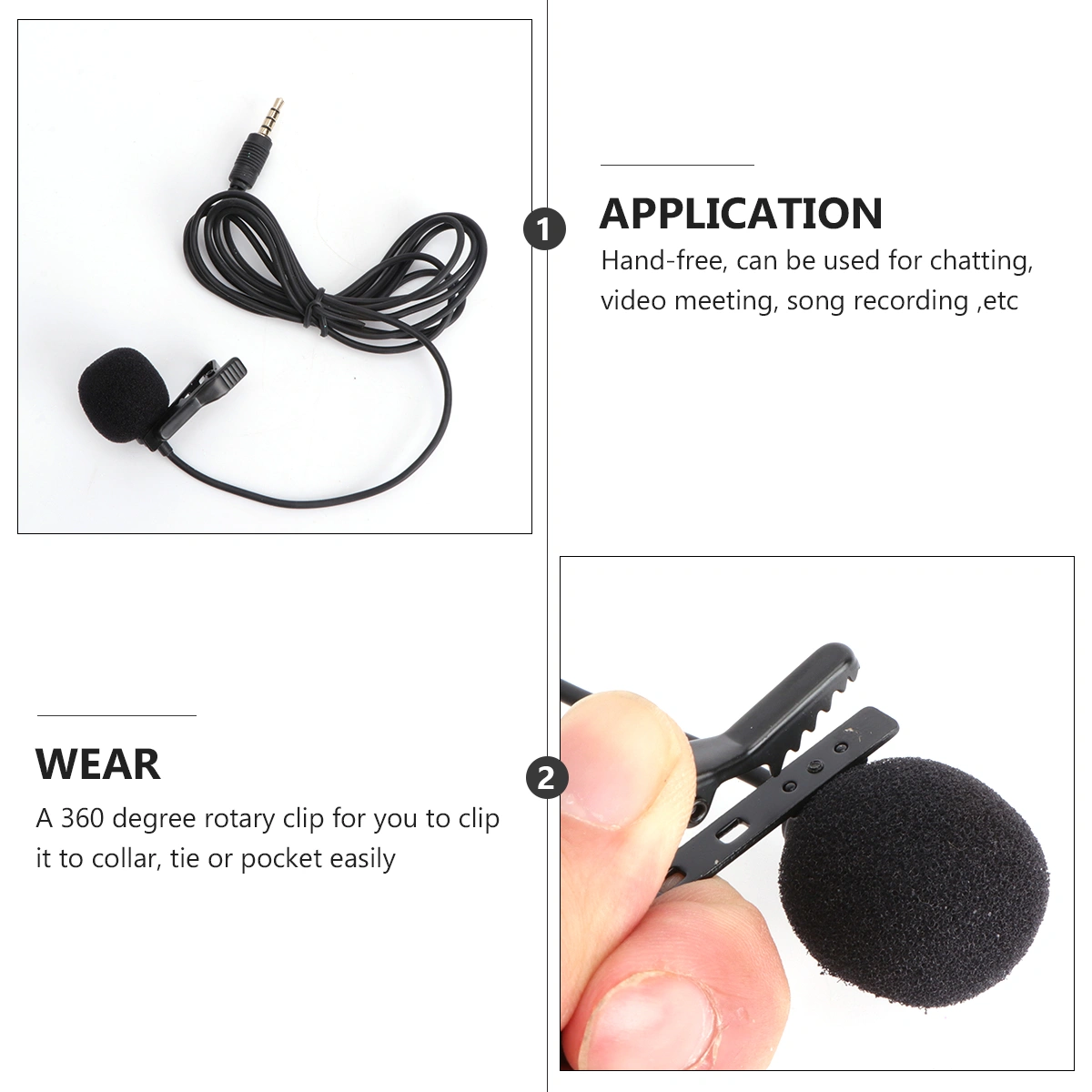 Mini Metal Portable Clip-on Lapel Lavalier Condenser Mic Wired Microphone for Mobile Phone Camera Laptop (Black)