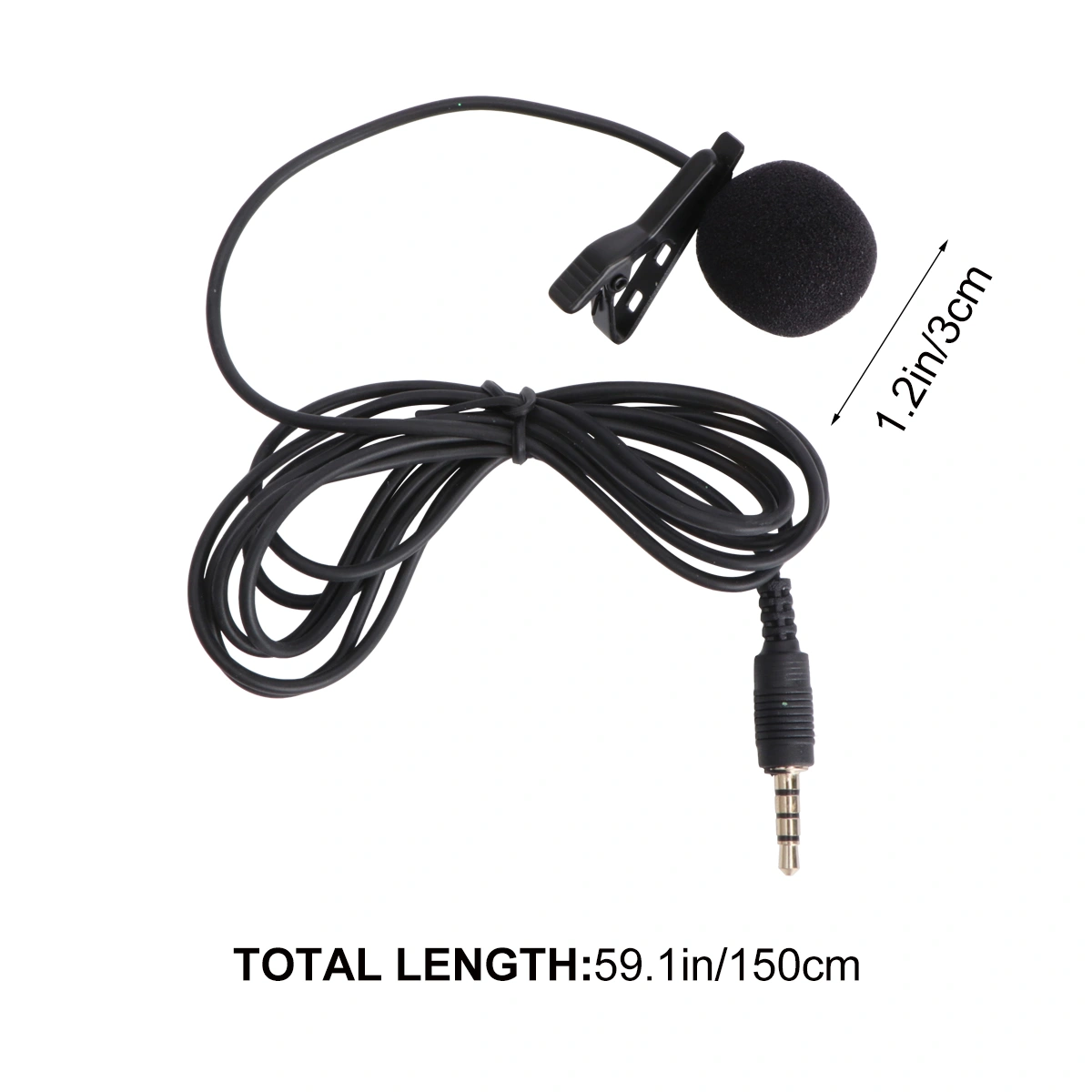 Mini Metal Portable Clip-on Lapel Lavalier Condenser Mic Wired Microphone for Mobile Phone Camera Laptop (Black)