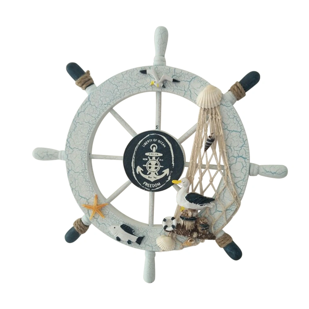 Nautical Beach Wooden Boat Ship Steering Wheel Fishing Net Shell Home Wall Decor (Seabird)