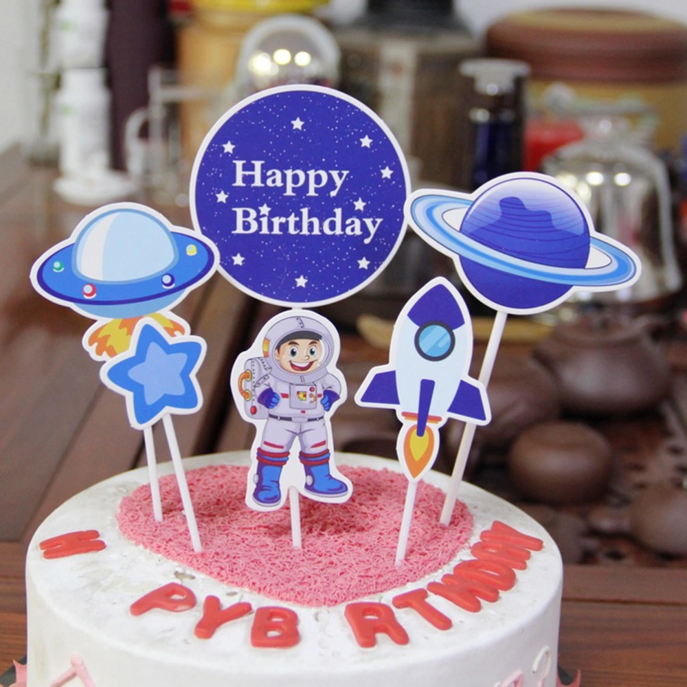 12Sets Cartoon Birthday Cake Decorations Spaceman Airship Cupcake Toppers Picks Party Supplies (315)