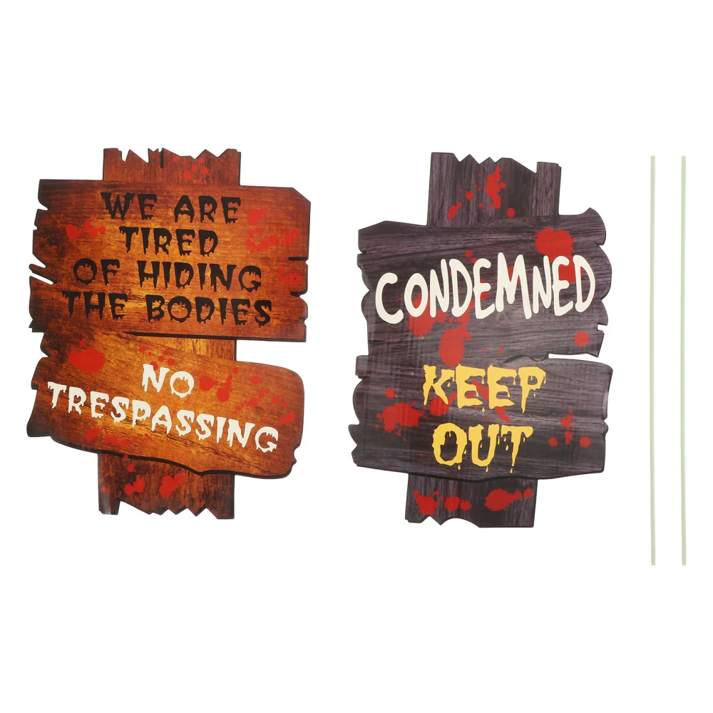 2PCS Halloween Yard Signs Halloween Decorations Plastic Beware Props Adornments