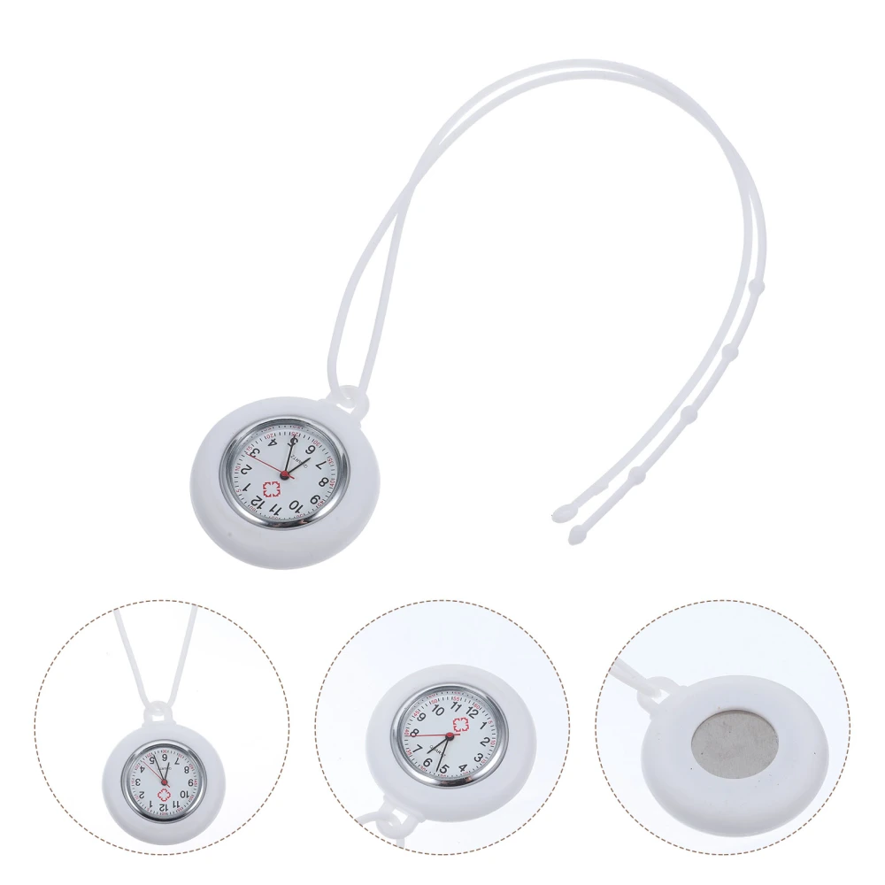 1PC Nurse Round Watch Medical Watch Silicone Nurse Pocket Hanging Watch Gift Watch (White)