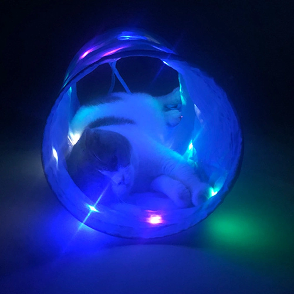 Foldable Cat Tunnel Toy Glowing Kitten Tunnel Portable Cat Teasing Toy (Blue)