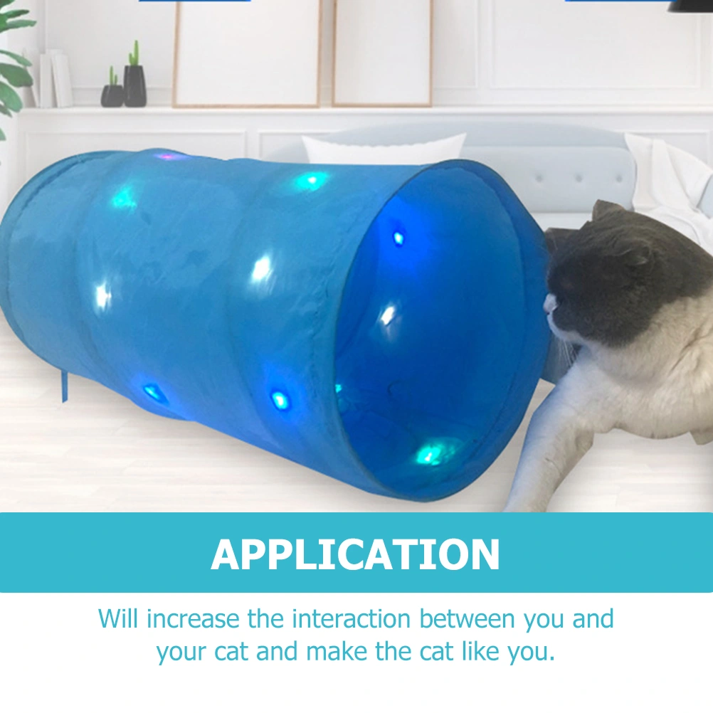 Foldable Cat Tunnel Toy Glowing Kitten Tunnel Portable Cat Teasing Toy (Blue)