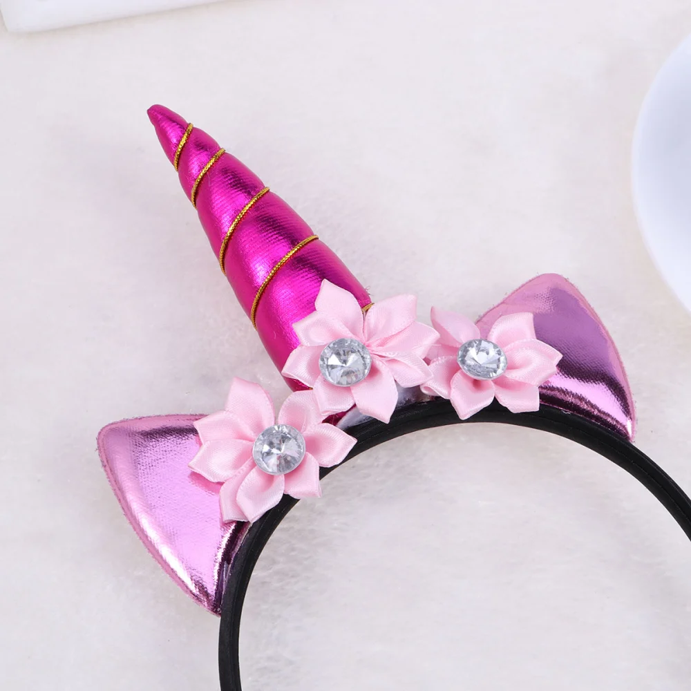 Children Unicorn Headband Flower Crystal Handmade Hair Headdress Headpiece for Birthday Party Carnival Costume Show (CW-7039)