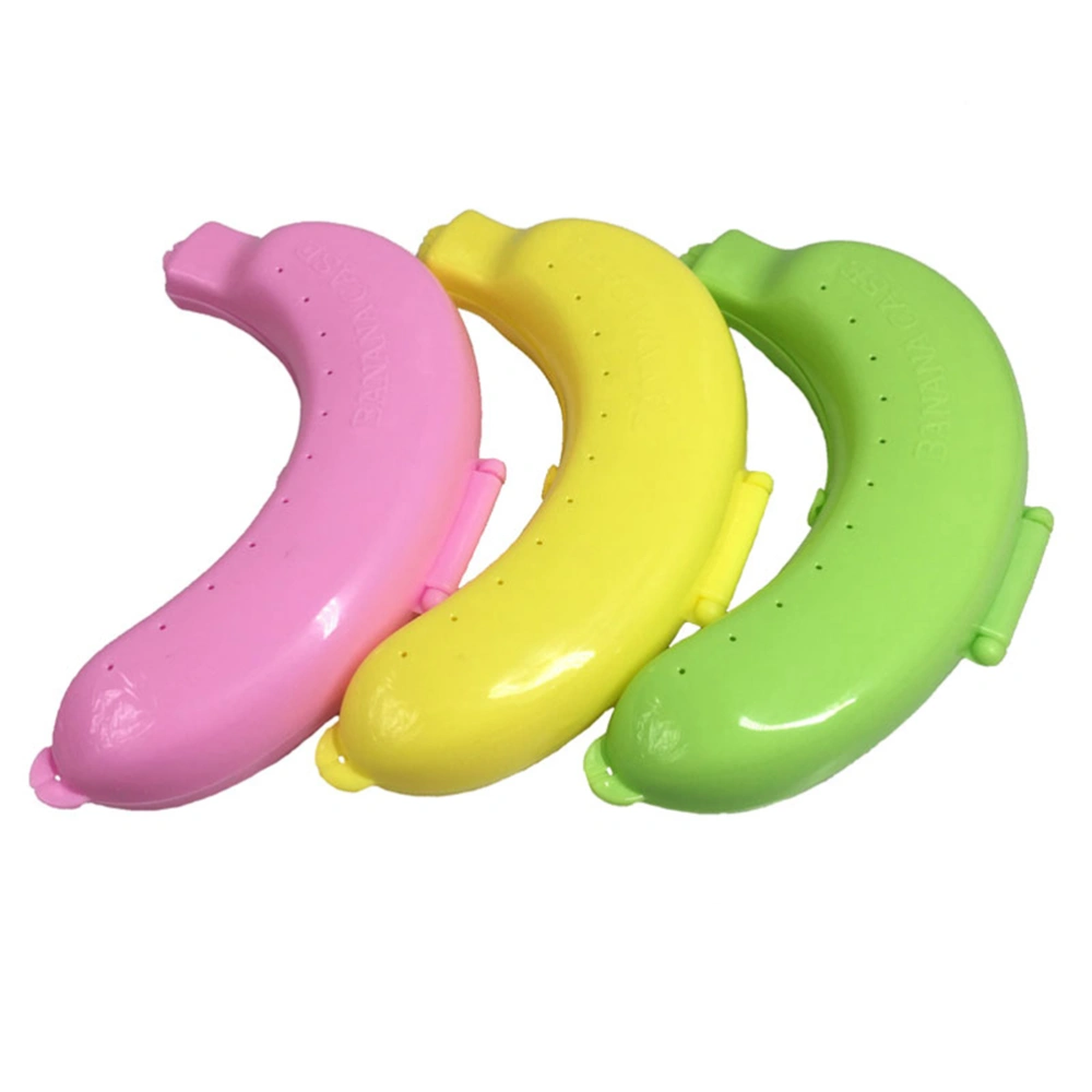 3 Colors Fruit Banana Protector Box Holder Case Lunch Container Storage Boxes (Yellow, Green and Pink)