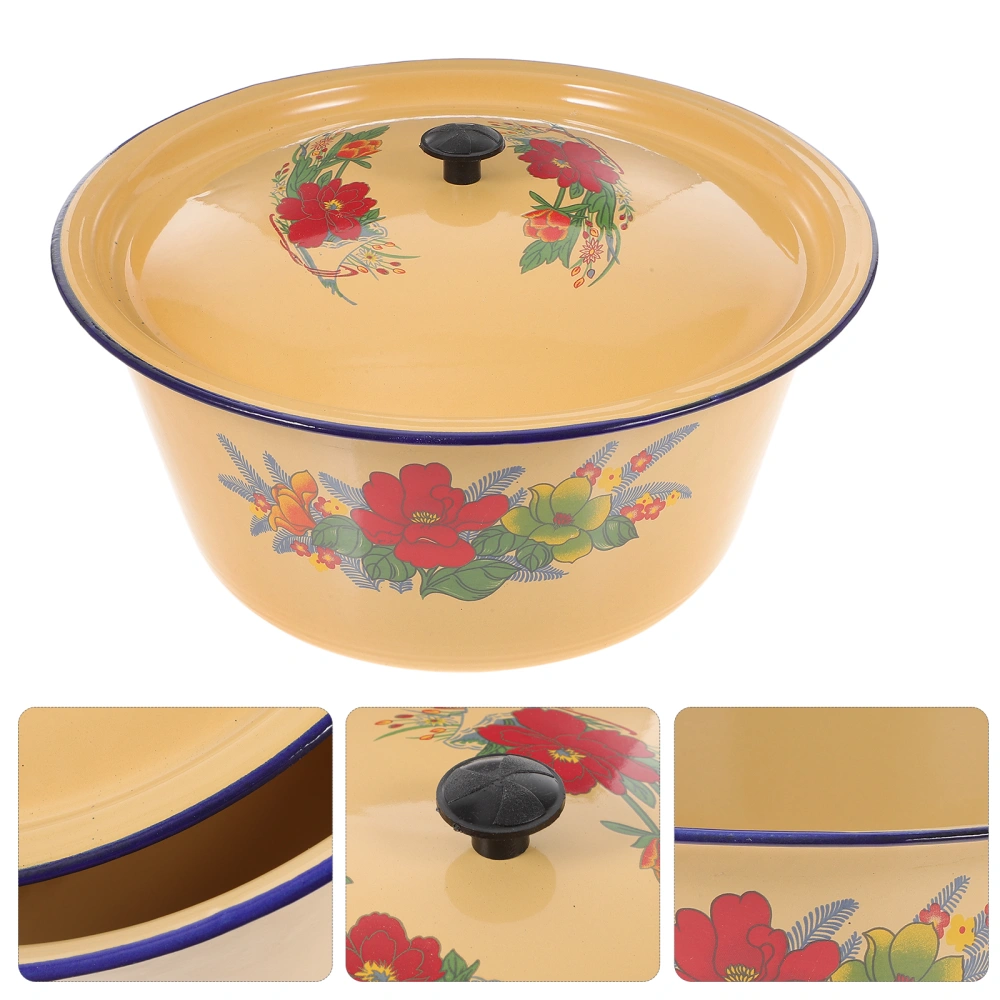 Retro Enamel Basin Chinese Style Enamel Basin Retro Washing Basin with Cover