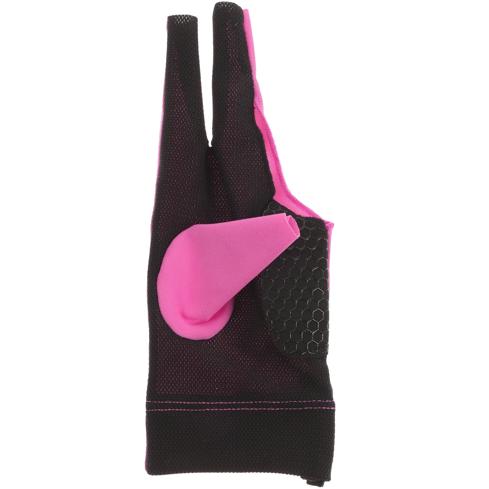 Anti-slip 3 Fingers Glove Elastic Billiards Glove Breathable Snooker Glove - Size S (Rosy)