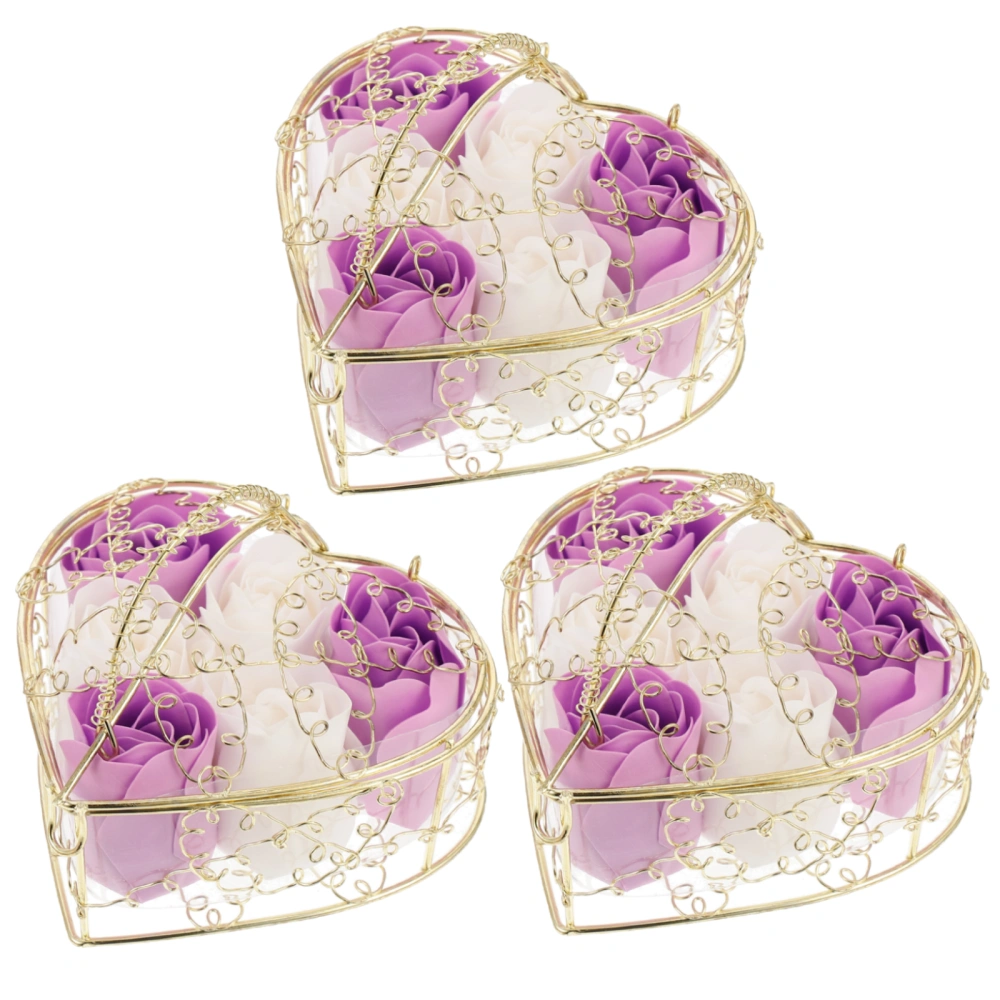 3pcs Soap Rose Gift Box Creative Iron Gift Box Valentine's Day Christmas Gift