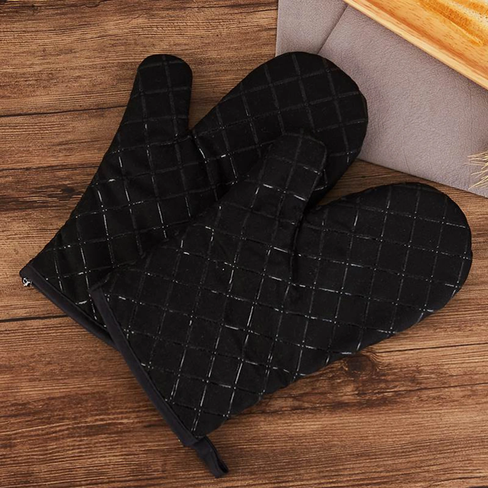 2pcs Thickening Long Insulation Microwave Oven Gloves Special Paint Gloves Creative Kitchen Non-slip High Temperature Anti-scalding(Black)