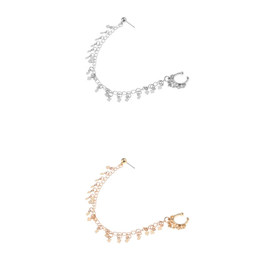 2pcs Punk Style Nose Septum Rings to Dangle Earrings Chain Rhombus Tassels Nose Ring Ear Stud Body Piercing Studs Jewelry (Golden, Silver)