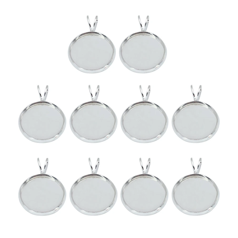 10PCS 12mm DIY Time Tray Pendant Retro V-shaped Hanging Ring Tray Pendant DIY Round Shape Bezel Pendant Trays Creative DIY Copper Tray Pendant for DIY Crafts Jewelry Making (Silver)